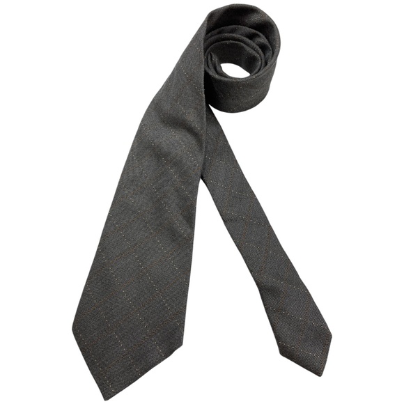 CORNELIANI Gray Tartan Silk Wool LUXURY Tie ITALY - Picture 1 of 5